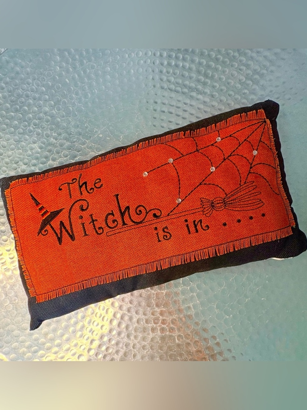 Witch Halloween Decorative Orange Black Lumbar Back Support Cushion Pillow 16x8”